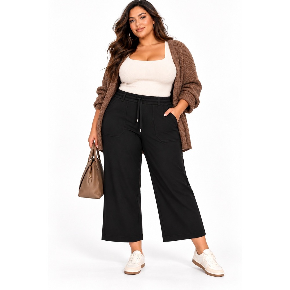 Tribal Signature Black Wide Leg Drawstring Pants Women 16P New
